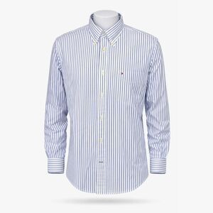 TOMMY HILFIGER Classic Men's Blue Pinstripe Long Sleeve Dress Shirt XL 100% Cot